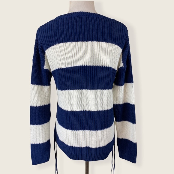 Talbots Chunky Knit Striped Sweater Navy Blue - Picture 4 of 6